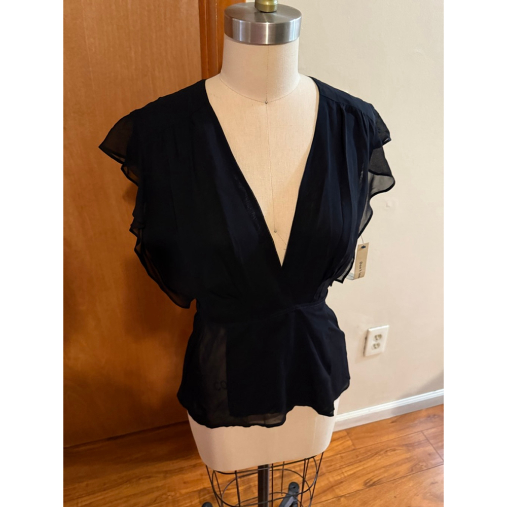 Reformation Black Sheer Blouse